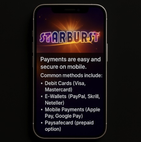 An image of a silver mobile on a black background outlining that payment methods are easy and secure on mobile and what they are