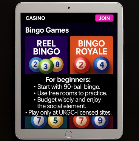 An image of a silver ipad on a black background with tips for beginners when playing mobile bingo