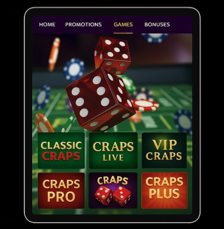 An image of a silver ipad on a black background, on the ipad screen is an image similar to a craps online casino webpage