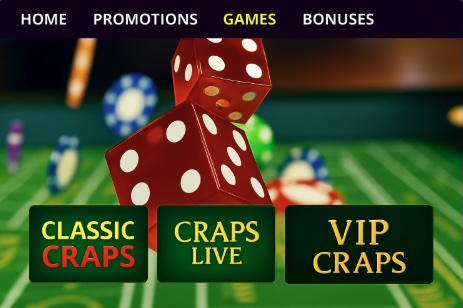 A close up image of an online CRAPS online casino page showing CLASSIX CRAPS, CRAPS LIVE and VIP CRAPS game options
