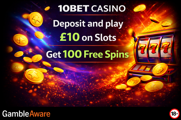 10Bet Casino monthly bonus offer with colourful graphics and promo text on a vibrant background.