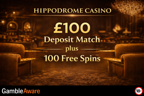 Hippodrome Casino monthly bonus offer with colourful graphics and promo text on a vibrant background.