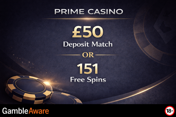 Prime Casino monthly bonus offer with colourful graphics and promo text on a vibrant background.