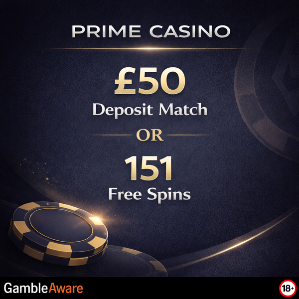 Prime Casino monthly bonus offer with colourful graphics and promo text on a vibrant background.