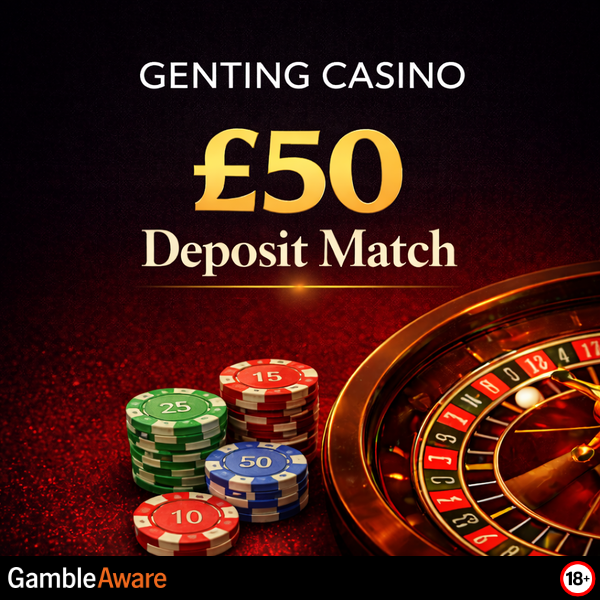 Genting Casino monthly bonus offer with colourful graphics and promo text on a vibrant background.