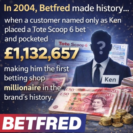 An image relating to a man names Ken winning £1,132,657 placing a bet with Betfred back in 2004