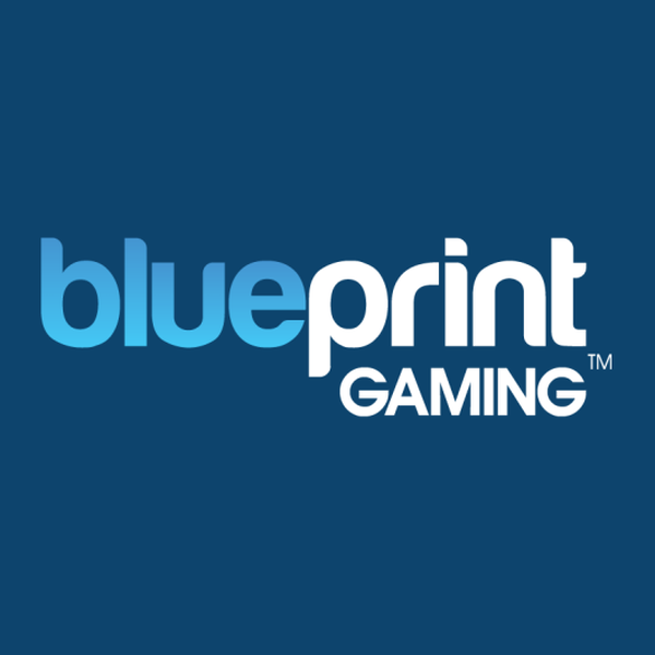 A blue background image with blue and white text saying BLUEPRINT GAMING