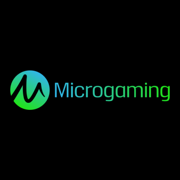 An image of the Microgaming provider logo on a black background
