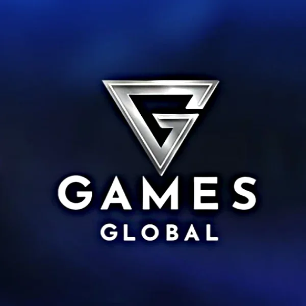 An image with a blue background, a silver logo in the shape of a G and white text saying GAMES GLOBAL in bold