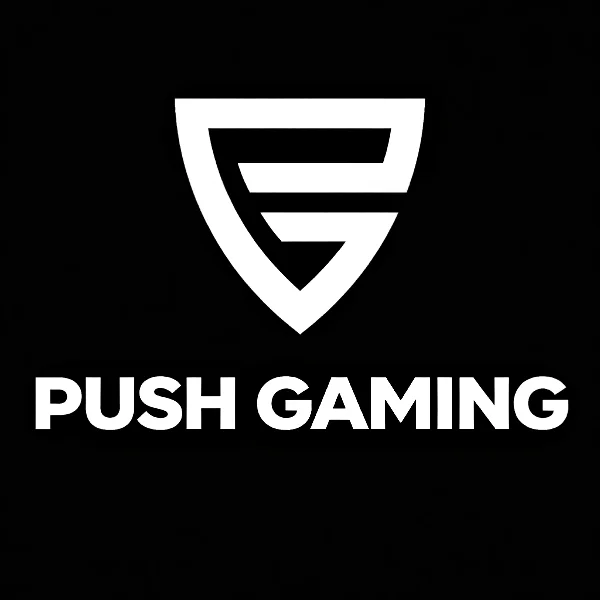 Push Gaming provider logo with a black background. white text and a white logo