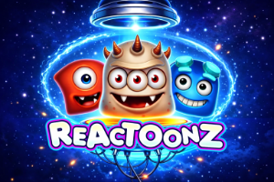 An image of three aliens under a portal on a blue electrifying background with REACTOONZ written in bold write and purple text