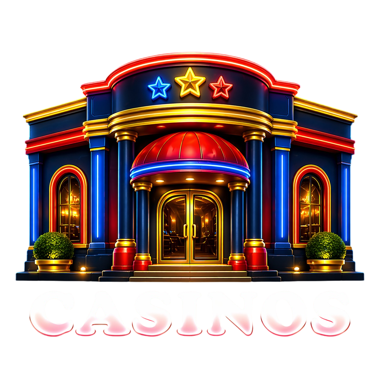 Casinos nav icon with a neon casino building