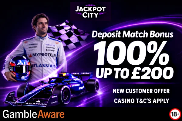 Jackpot City Casino monthly bonus offer with colourful graphics and promo text on a vibrant background.