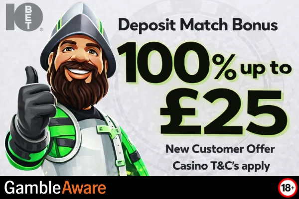 10BET Casino monthly bonus offer with colourful graphics and promo text on a vibrant background.
