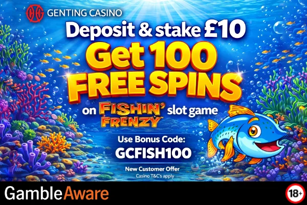 Genting Casino monthly bonus offer with colourful graphics and promo text on a vibrant background.