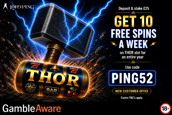 Lord Ping Casino monthly bonus offer with colourful graphics and promo text on a vibrant background.