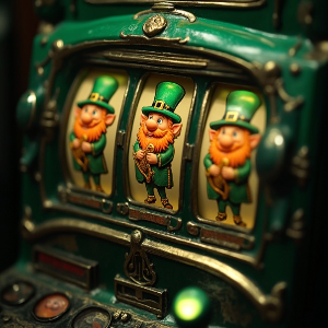 A slot machine with 3 leprechauns on the screen