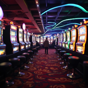 An image of a room full of slot machines in a casino setting