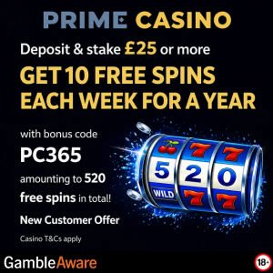 Prime Casino Top 10s Free Spins for a Year image