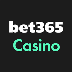 Bet365 Casino logo with a dark background with BET365 written in white text and CASINO written in green text