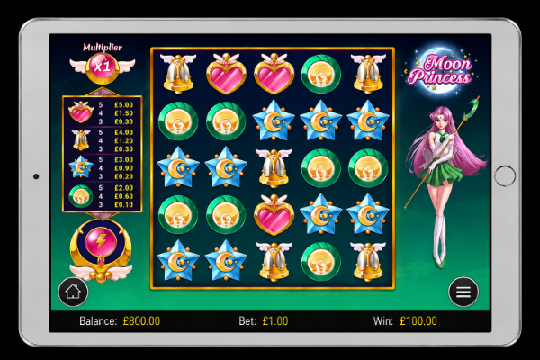 An image of a silver ipad on a black background with a Moon Princess image on the screen