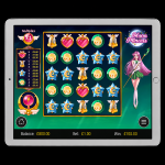 An image of a silver ipad on a black background with an online slot image on the screen for MOON PRINCESS