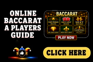 Online Baccarat A Players Guide image on a black background with white text