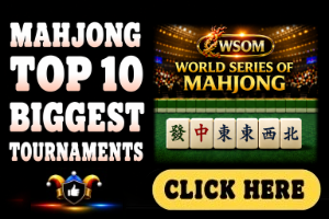 Mahjong Top 10 Biggest Tournaments image on a black background with white text