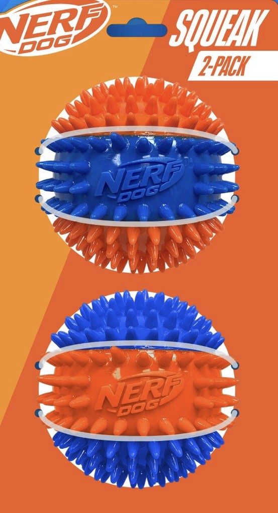 Nerf Dog Squeak Grooming Toy Ball 2-Pack Dental 3.7” L-XL Dogs TPR Rubber Rare
