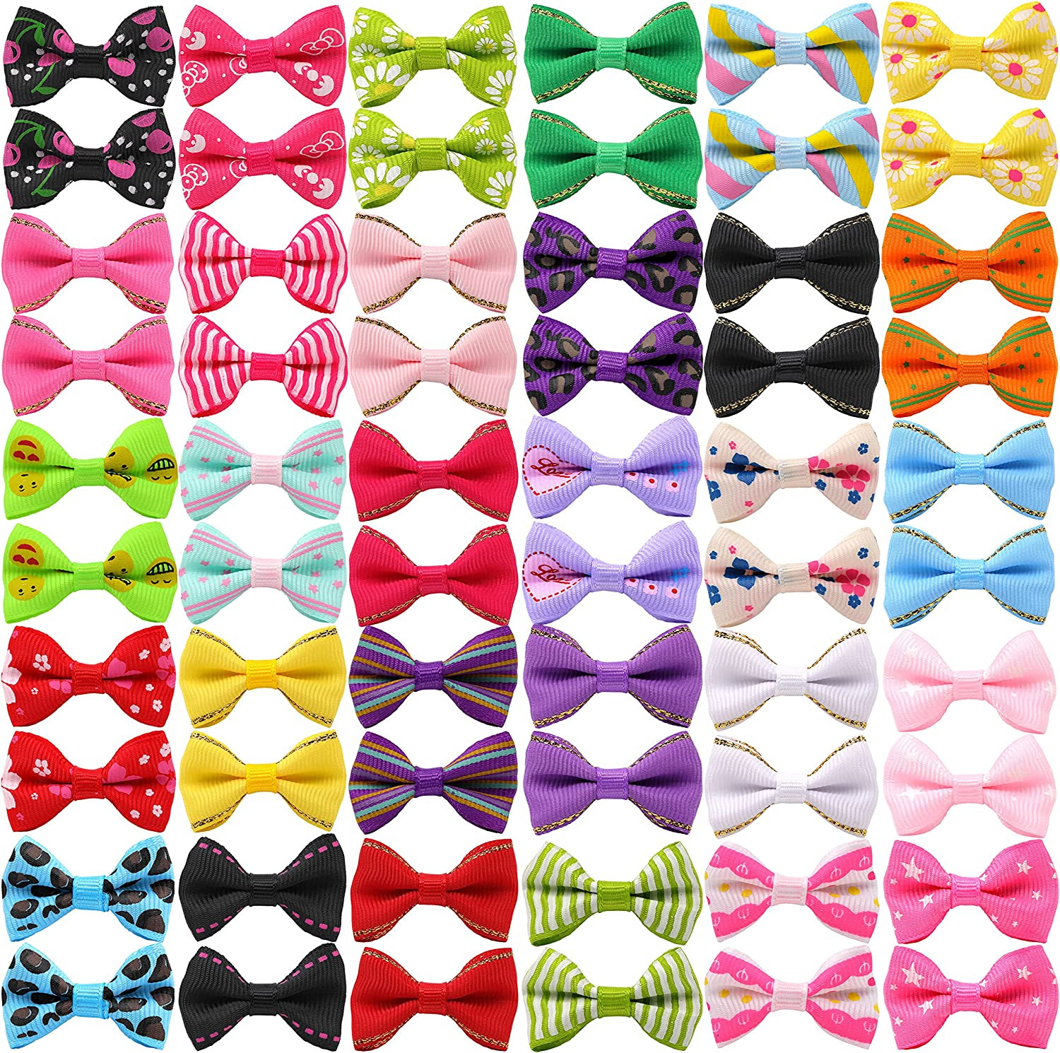 60 Pcs Cute Puppy Dog Small Bowknot Hair Bows Pet Ribbon with Metal Clips