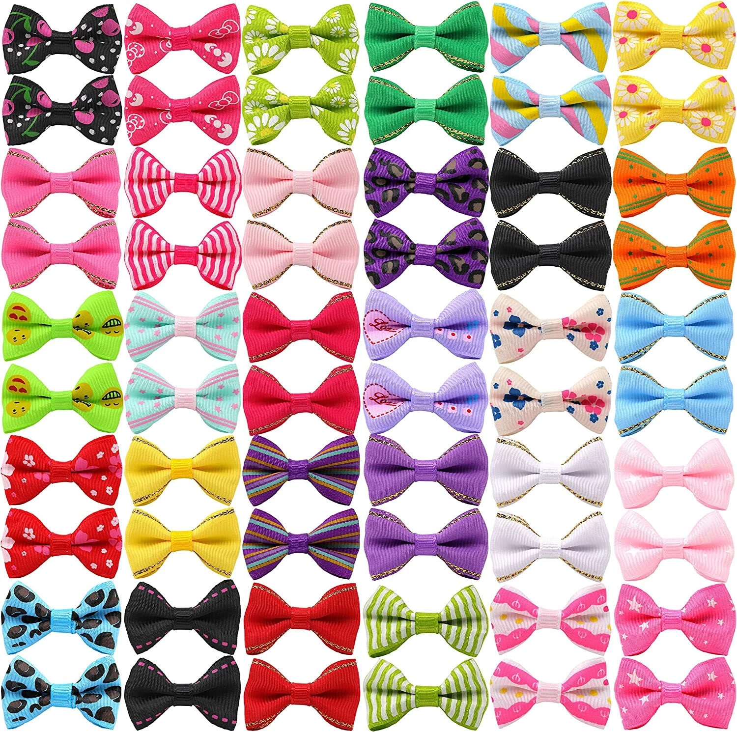 60 Pcs Cute Puppy Dog Small Bowknot Hair Bows Pet Ribbon with Metal Clips