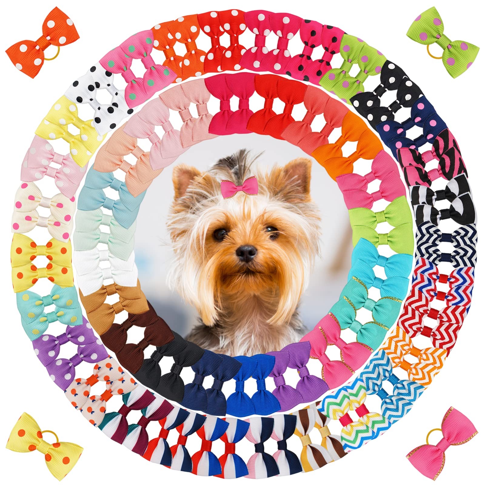 Yxiang 100PCS Cute Pet Grooming Accessories - Colored Polka Dot Hair Bows wit...