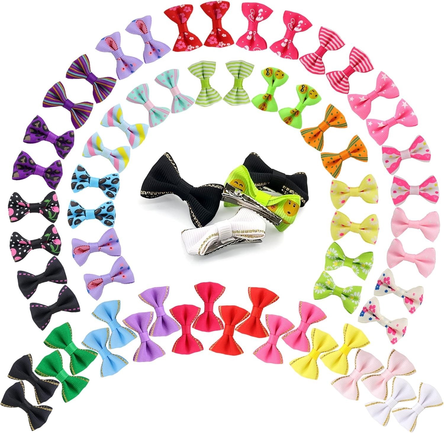 60Psc Cute Puppy Dog Small Bowknot Hair Bows w/Metal Clips Handmade Hair SM219