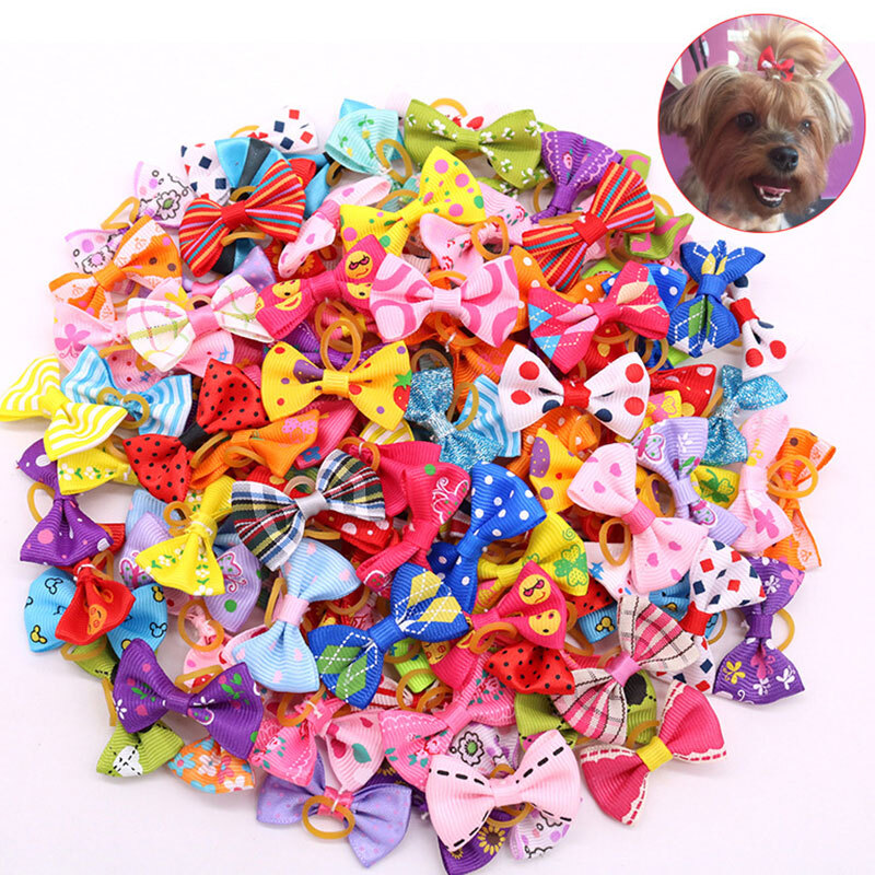 Pet Dog Bowknot Rubber Band Color Mixing Cute Fashion Beautiful Dog Accessories