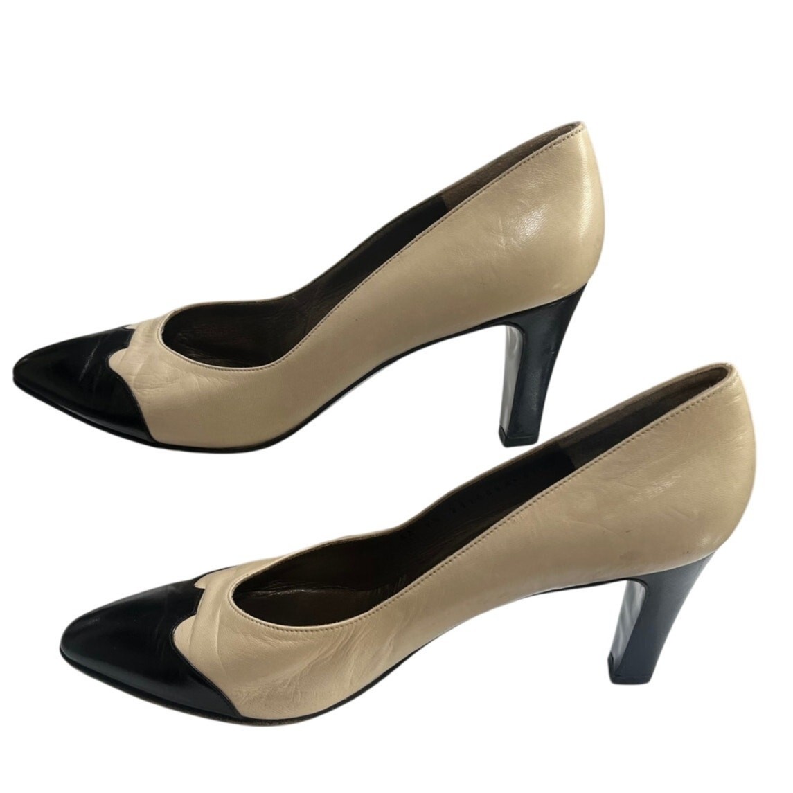 Bruno Magli Women's Beige Black Cap Toe Spectators Heels Classic Vintage 9.5 AA