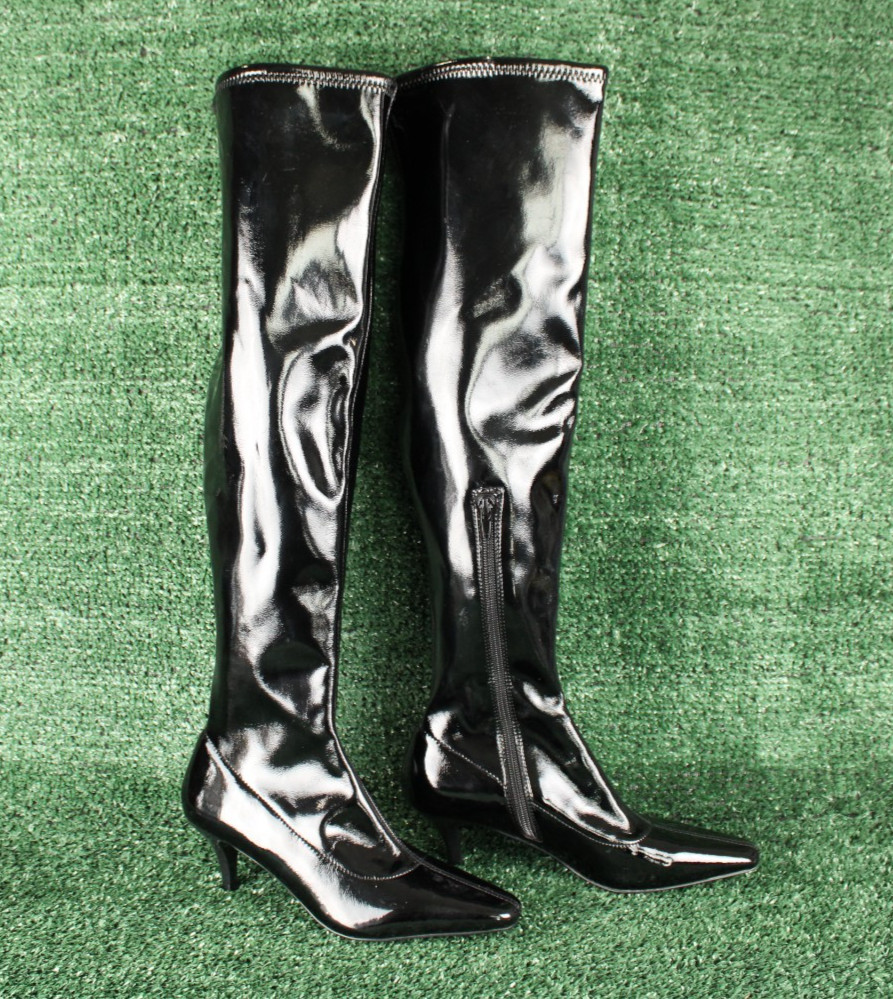 Nordstrom Thigh-High Boots Women 5.5M Black Shiny Patent Wet Look Over-the-Knee