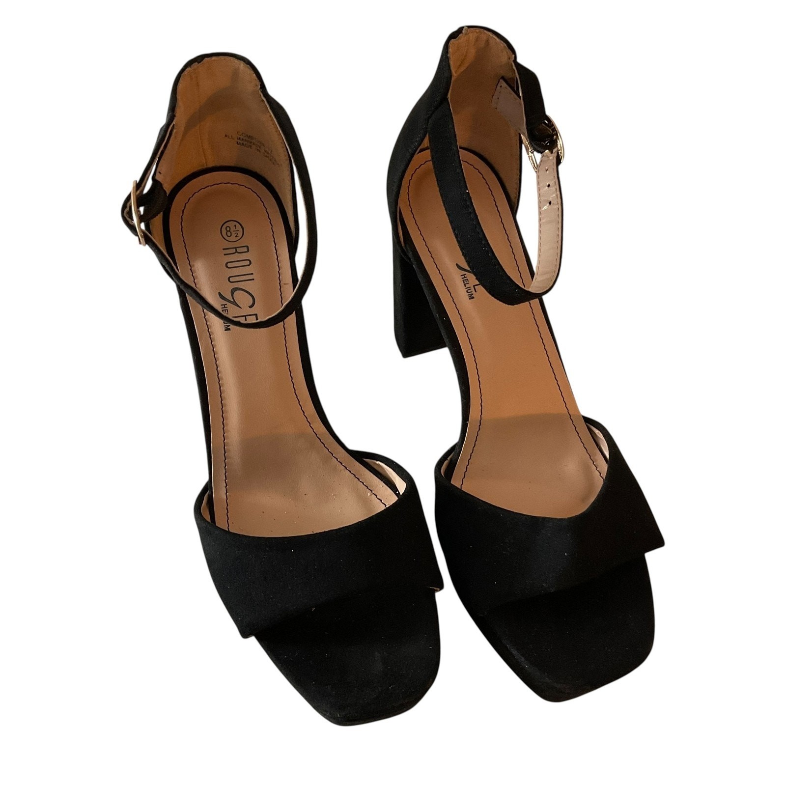 Rouge Helium Shoes Womens Size 8.5 Black Ankle Strap Block Heel Dressy Sandals