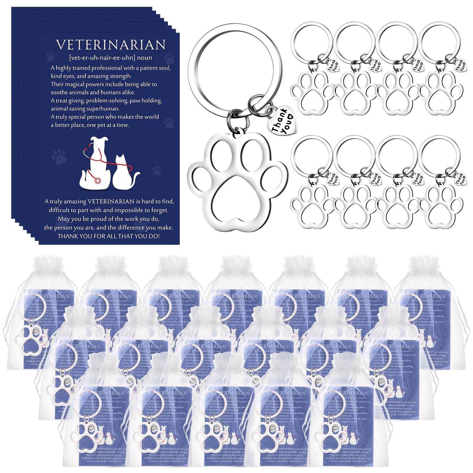 15 Sets Vet Tech Gifts Veterinarian Appreciation Paw Keychain with Thank You ...