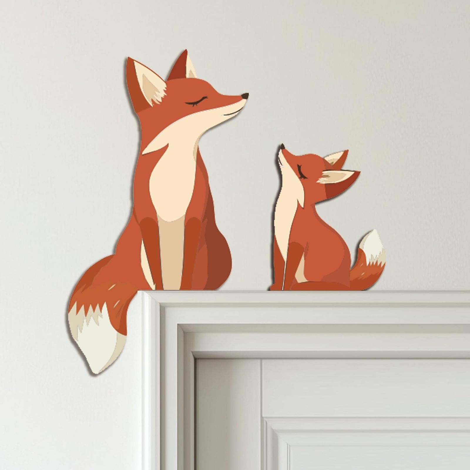 2 Cute Wooden Foxes Door Topper Home Decor Door Frame Decor Little Fox Door C...