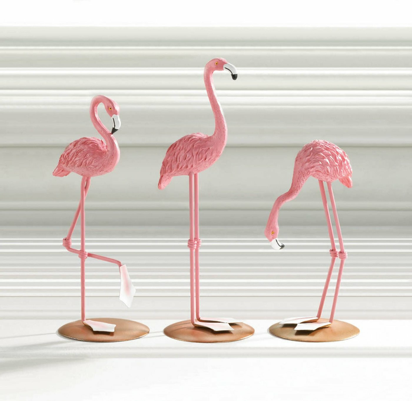 Pink Iron Polyresin Tabletop Cute Flamingo Exquisite Trio Figurine Indoor Decor
