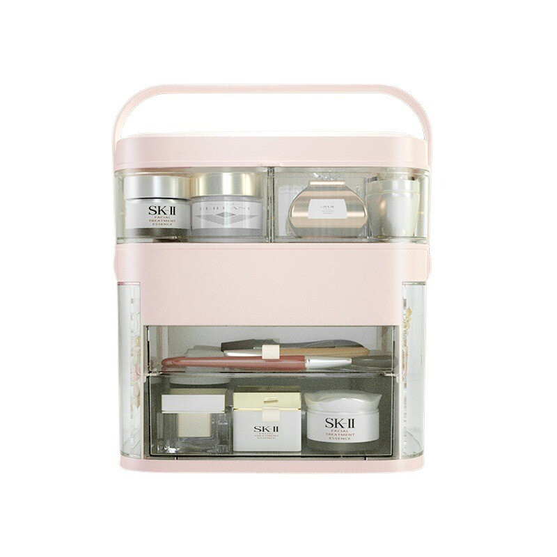 Makeup mirror with lamp and lid vanity cosmetics jewelry rack storage box luxury