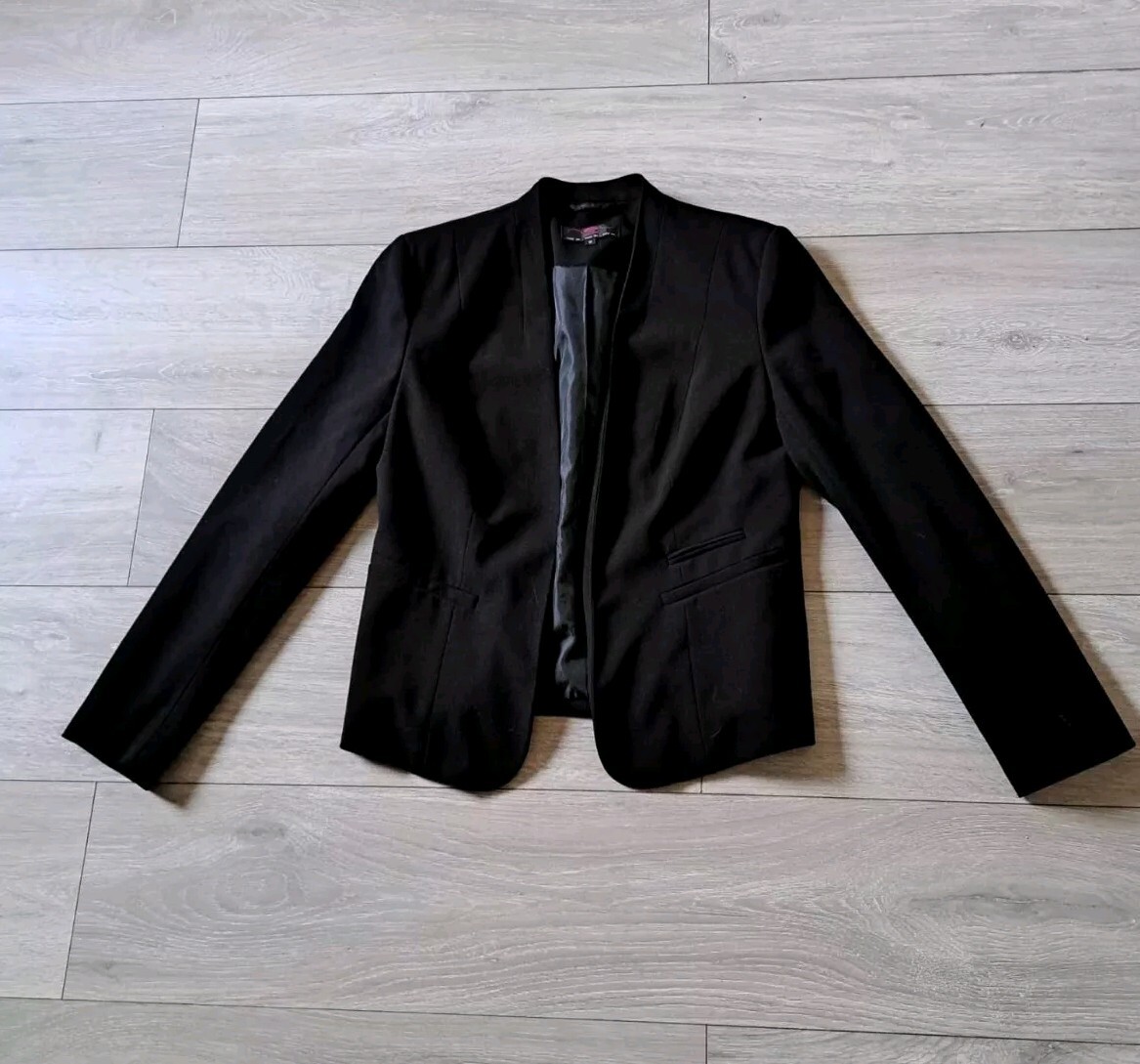 New Look Black Jacket Open Front Stretch Evening Smart Vintage 1990's UK12