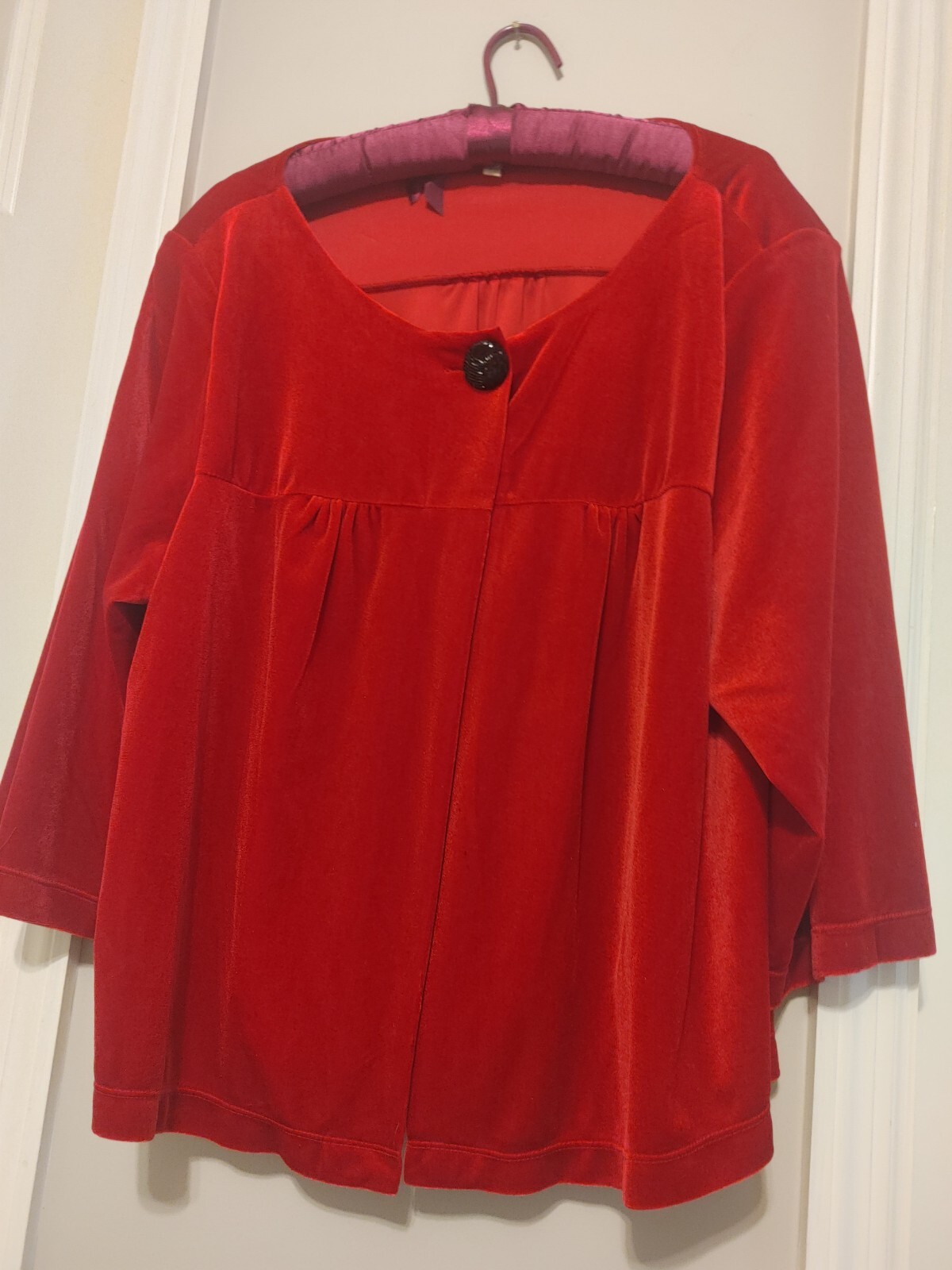 Vtg Valentine Red Velvet Look Evening Jacket Beaded Button Closure, S Pads,3XL
