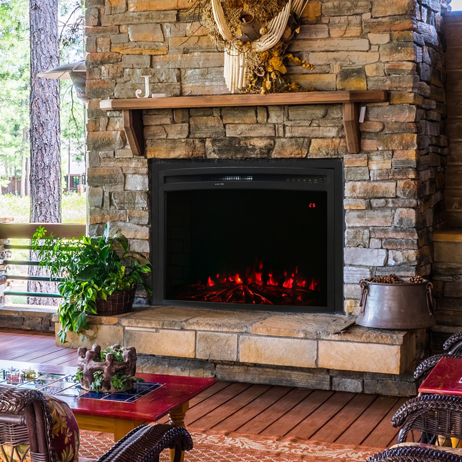 28 in Cozy Warmth Indoor Electric Fireplace Insert - Black by Sunnydaze