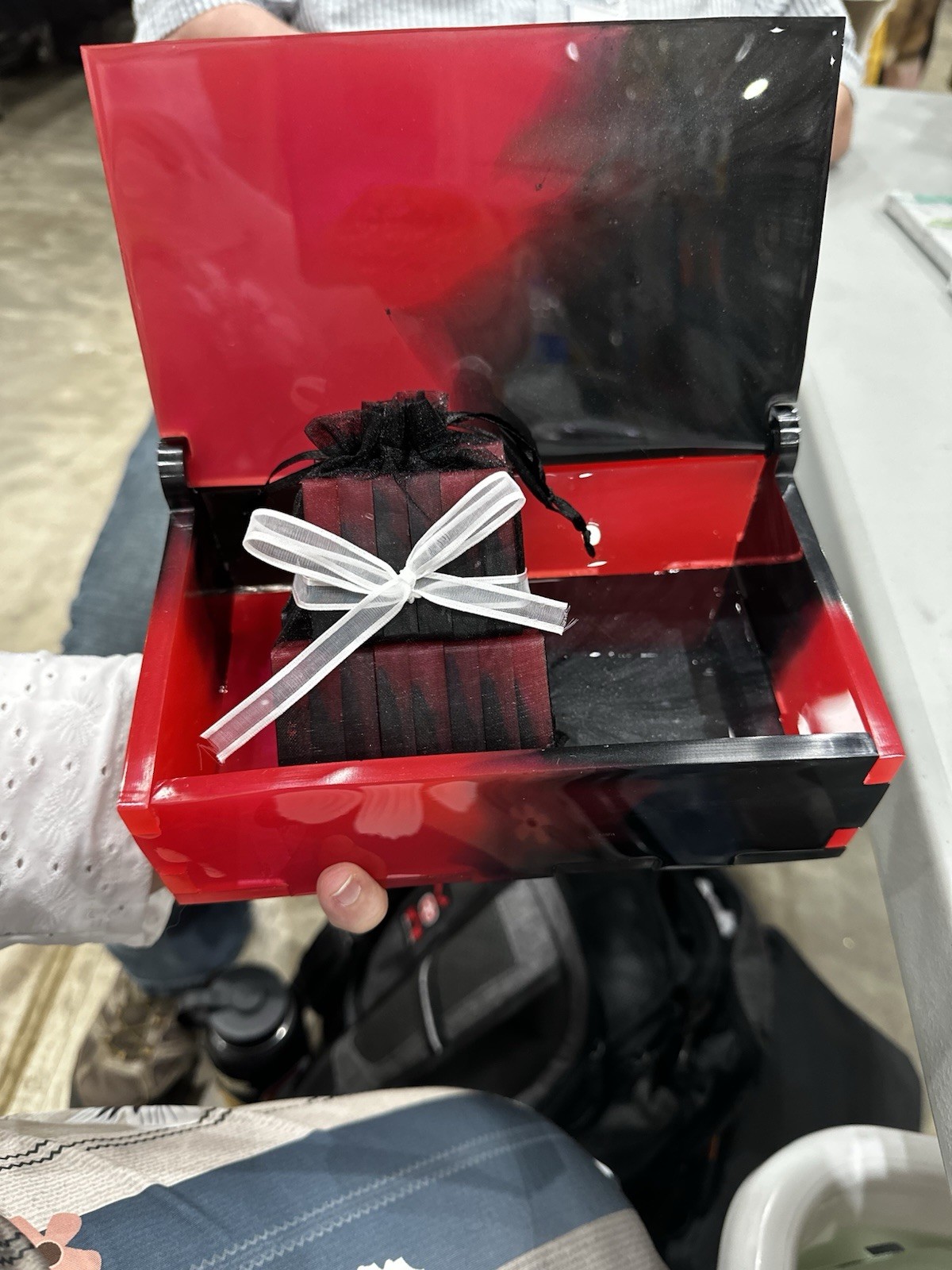 Handmade Red/Black Holographic Domino Set – Resin Game Pieces – Unique Gift Idea