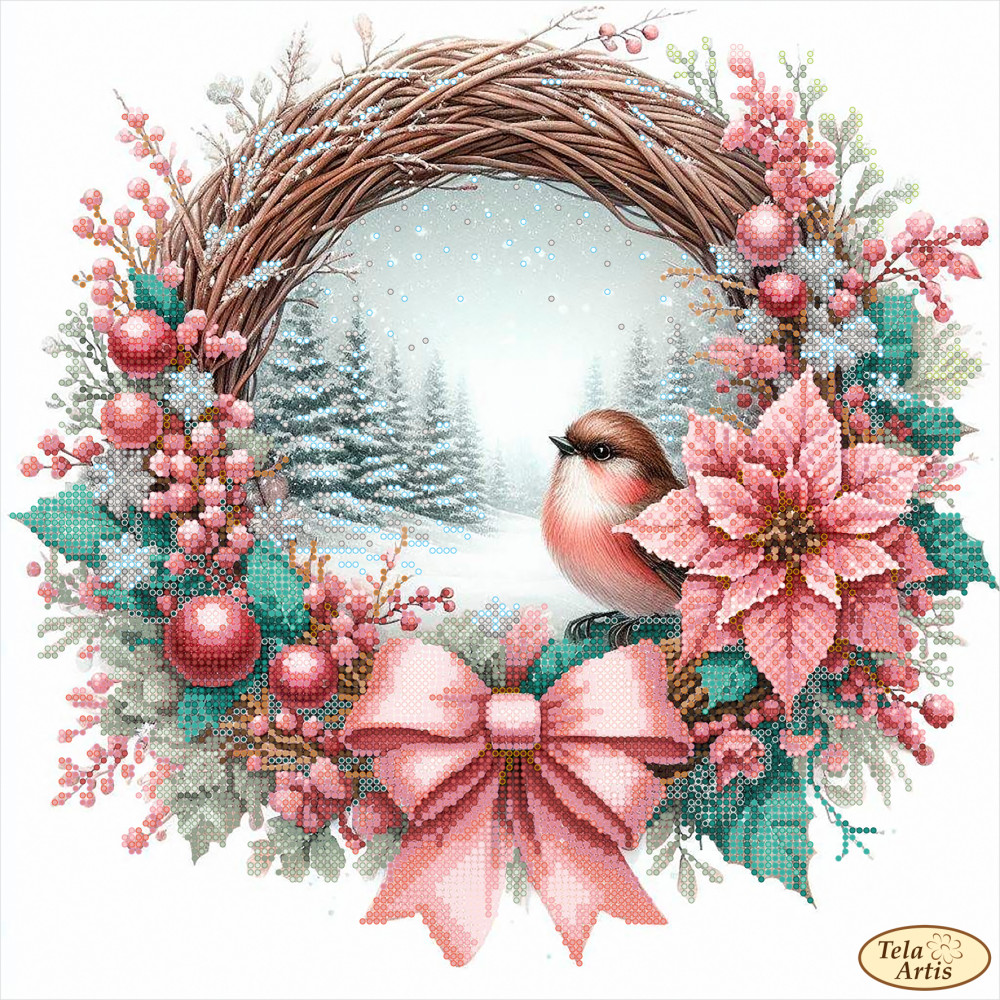 DIY Bead Embroidery Kit Christmas wreath Holiday Craft Art Unique Gift