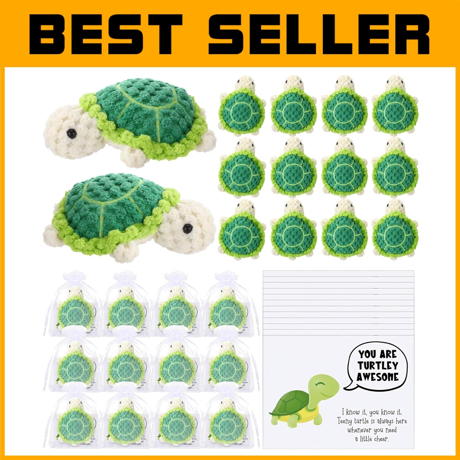 12 Handmade Crochet Turtles with Positive Affirmation Cards - Unique Gift Set