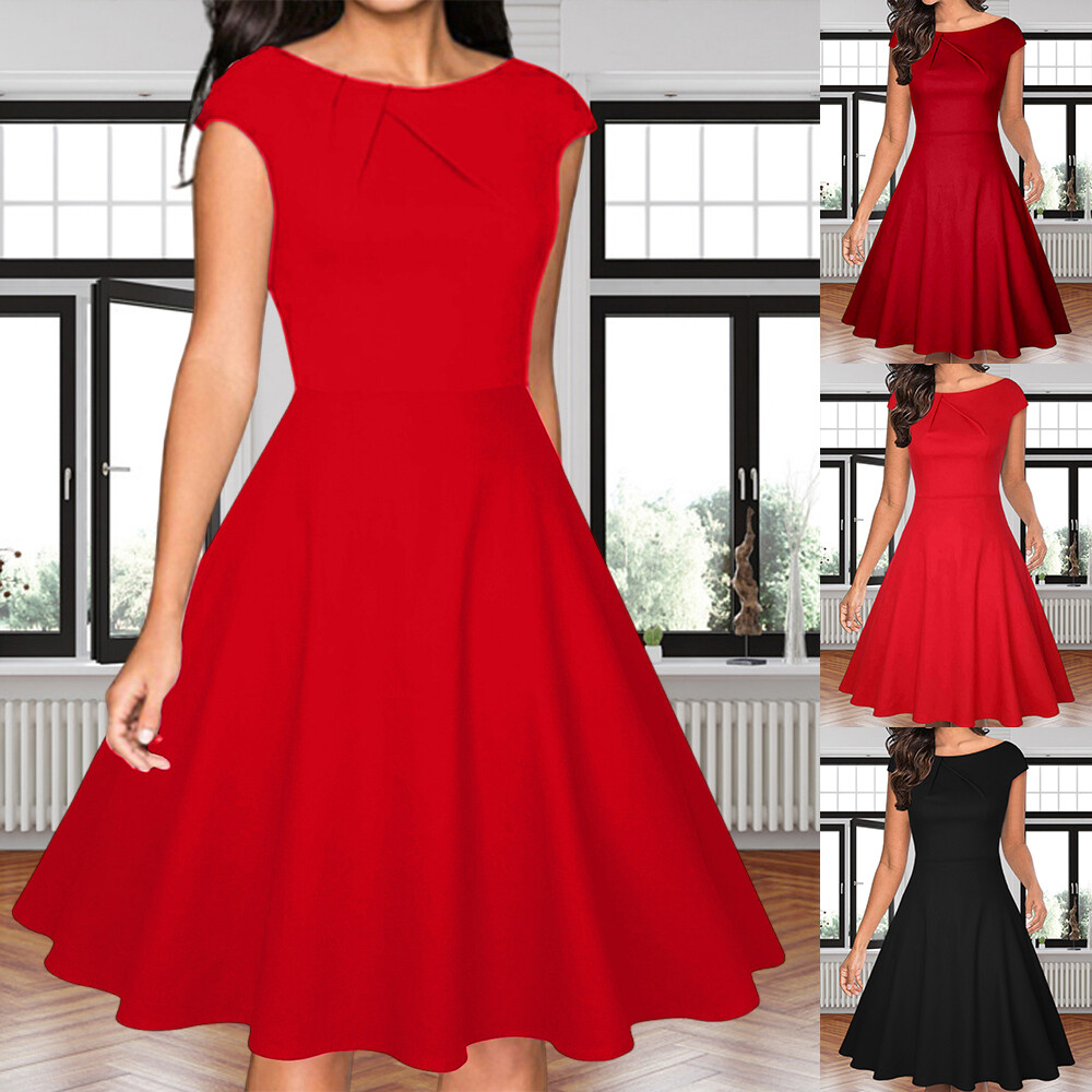 Women's Elegant Party Midi Dress Short Sleeve Cocktail A-Line Dresses Ball Gown
