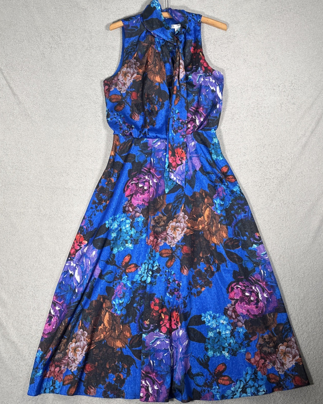London Times Maxi Dress Womens Size 8 Blue Shimmer Floral Feminine Elegant Flowy