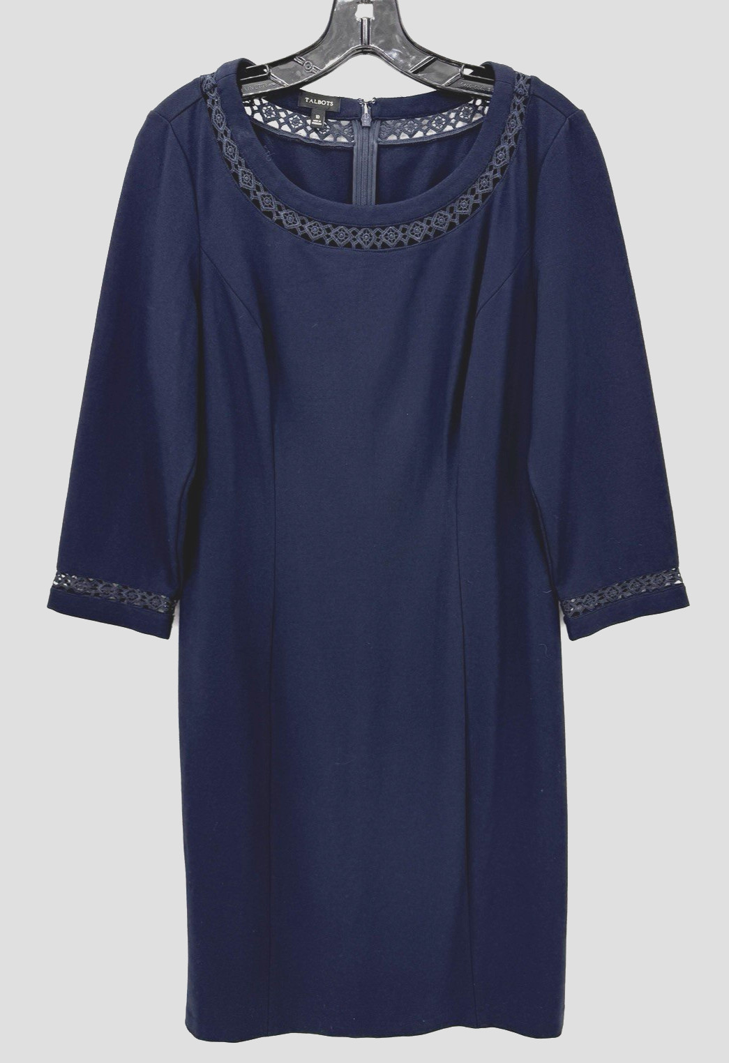Talbots Dress Womens 10 Blue Cutout Neckline Trim Sheath Career Elegant Classy